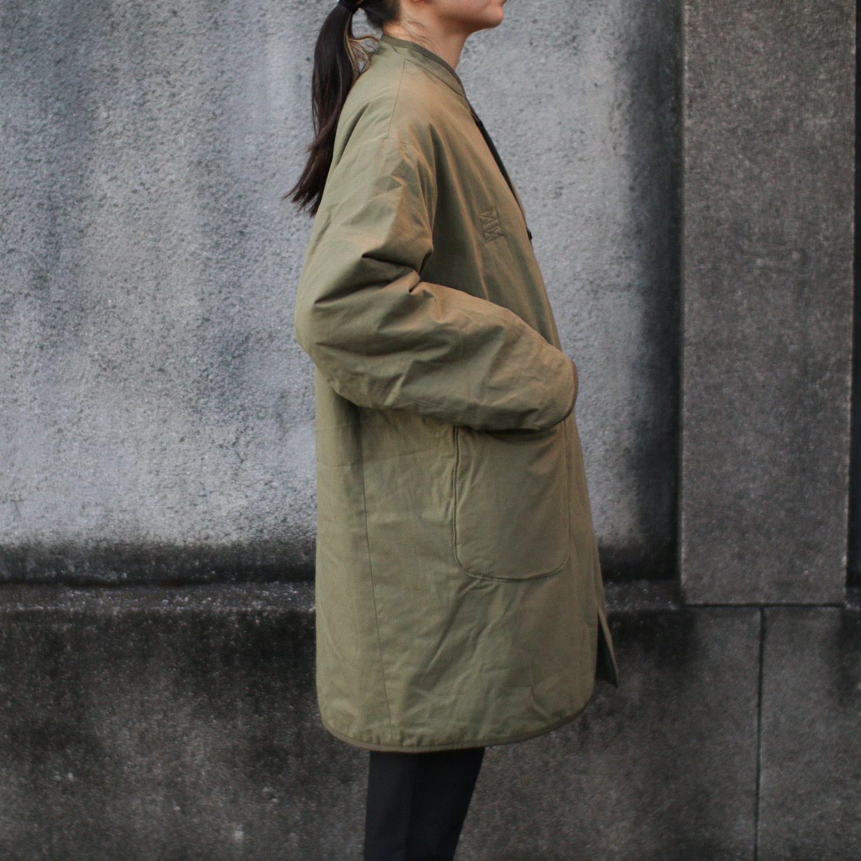 ARMY TWILL_Broken Twill×Fleece Reversible Coat | Fuzzy Clothed